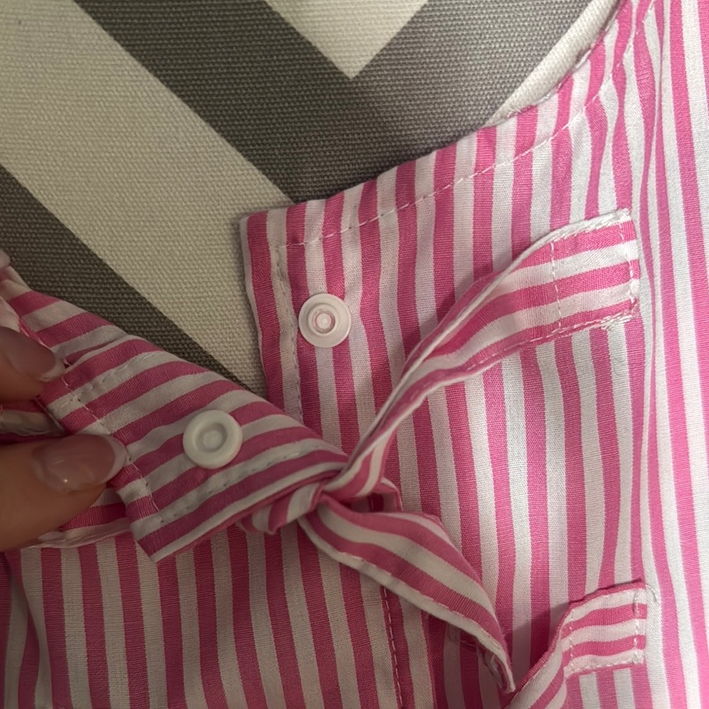 Velvet Heart Pink & White Striped Bow Blouse Size Large - Picture 3 of 13